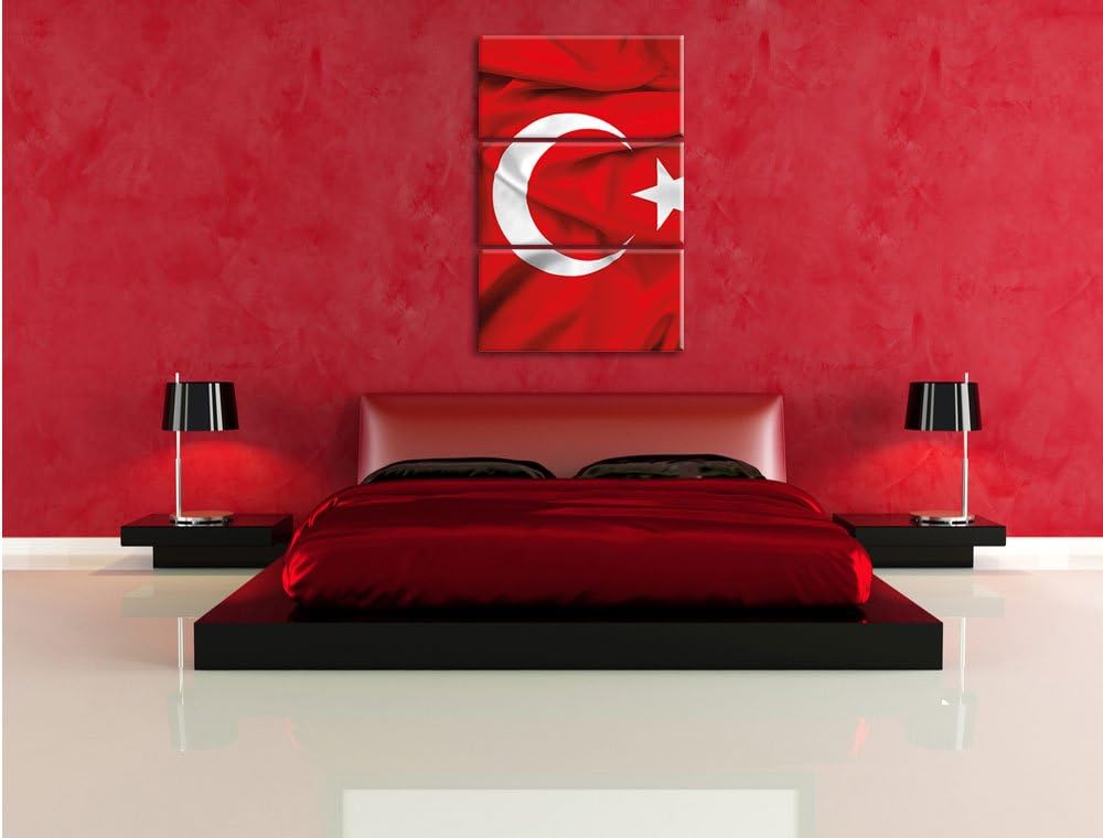 Pixxprint Turkey Flag Türkei Flagge als Leinwandbild/Grösse: 3 Teilig (120x80) cm/Wandbild/Kunstdruc