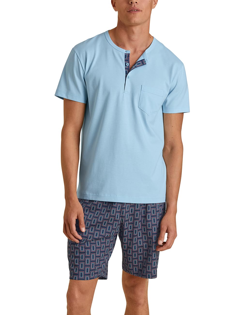 CALIDA Relax Imprint Kurz-Pyjama Herren, aus 100% Baumwolle, pflegeleicht, elastisch und formstabil,