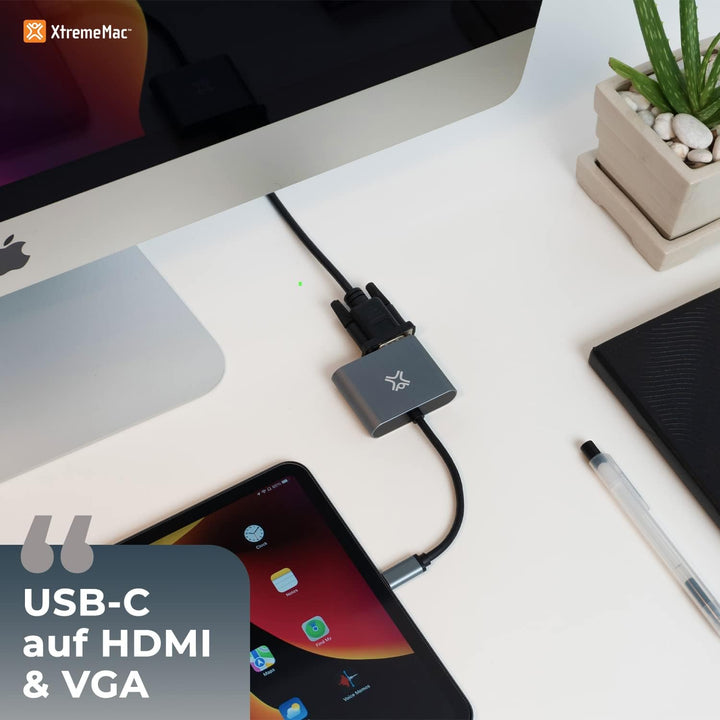 XtremeMac USB-C zu HDMI &amp; VGA Adapter, Dual Display, 4K Ultra HD (HDMI) und Full HD (VGA), MacBook P