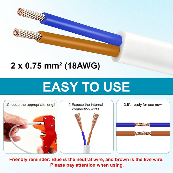 Elektrischer Draht 2 Adrig Kabel 2×0,75mm² 10M 18AWG 300V/500V Kupferdraht Weiss - 2×0,75mm², Weiss