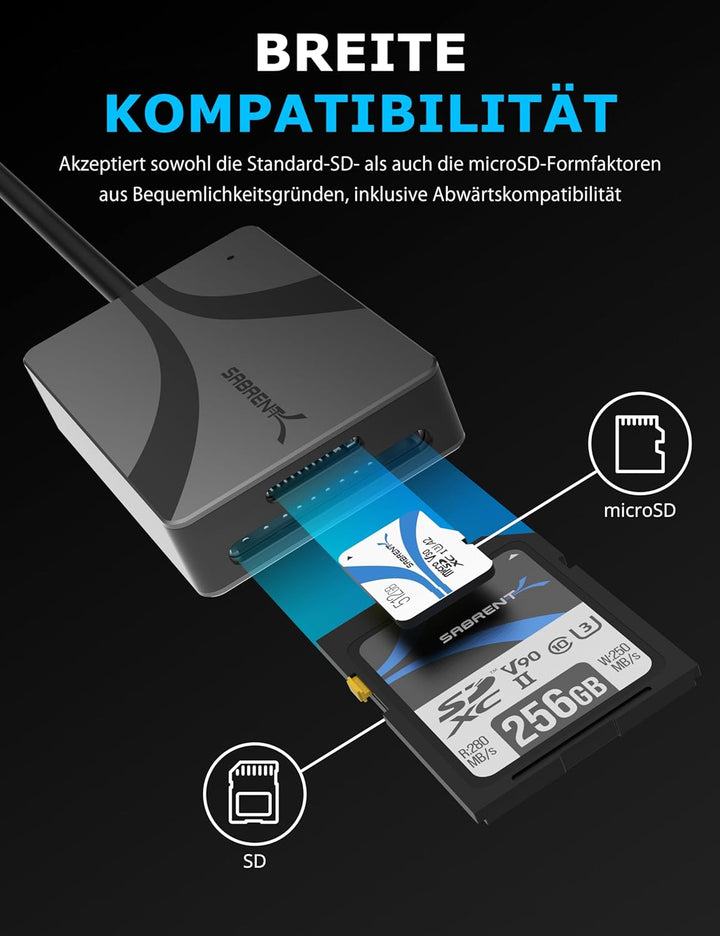 SABRENT SD, Micro SD USB C Kartenleser, USB 3.2 Speicherkartenleser, 312 MBps High Speed Externe Kar
