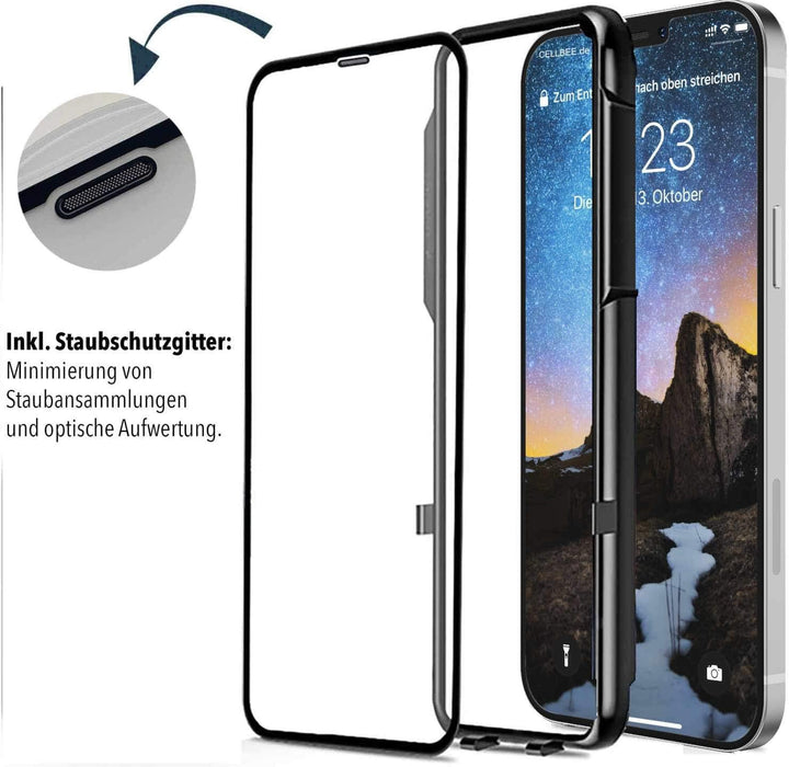 CELLBEE Kompatibel mit iPhone 12 12 Pro Displayschutzfolie The Curved, inkl. Applikator, Hörmuschel-