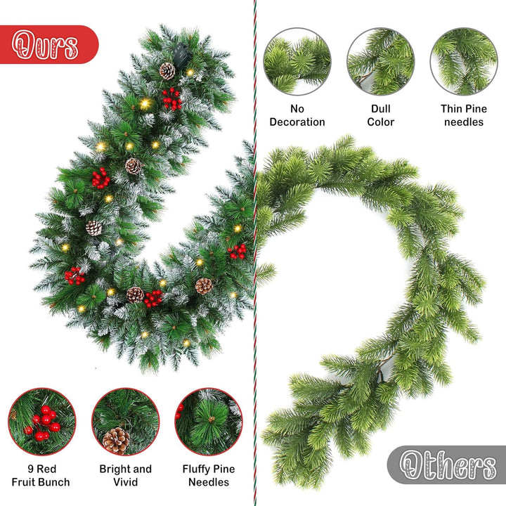 SHAVINGFUN Weihnachtsgirlande,2.7M/9Ft Weihnachtsgirlande Vorbeleuchteter Künstlicher weihnachtsgirl