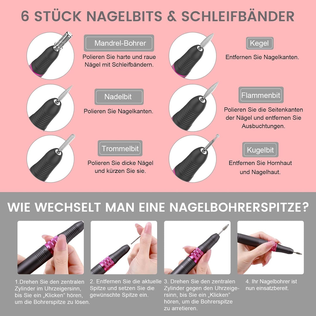 Elektrische Nagelfräser für Gelnägel, 35000 U/Min Wiederaufladbare Nagelfeile für Acrylnägel, Kallus