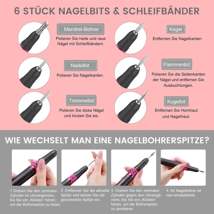 Elektrische Nagelfräser für Gelnägel, 35000 U/Min Wiederaufladbare Nagelfeile für Acrylnägel, Kallus