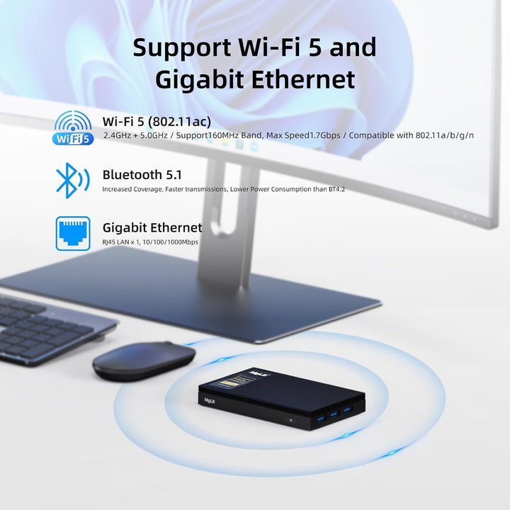 MeLE Quieter3Q Lüfterloser Mini PC Windows 11 Pro Celeron N5105 8GB 256GB, Portable Desktop HDMI Wif