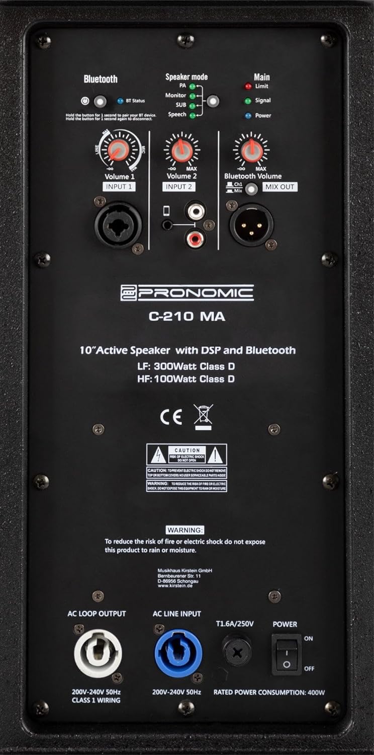 Pronomic C-210 MA Stative Set - Zwei aktive 2-Wege Boxen - Leistung: 800 Watt - 10" Woofer + 1" Hoch