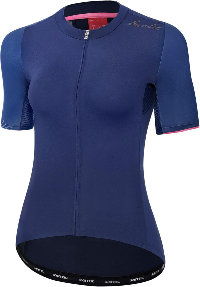Radtrikot Damen Kurzarm Fahrrad MTB Shirts Top Taschen Reissverschluss Atmungsaktiv Sommer, Navy XL
