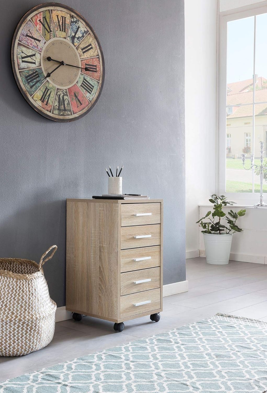 Schubladenschrank ITTER Holz: 5 Schubladen, Rollen, melaminharzbeschichtet - KADIMA DESIGN. Farbe: B