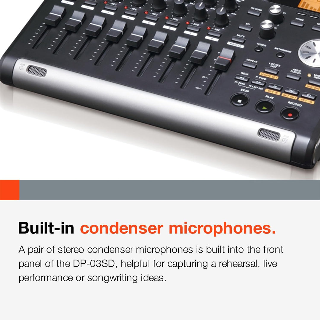 TASCAM DP-03SD - Digitales 8-Spur-Portastudio, Aufnahme/ Wiedergabe mit 44,1 kHz und 16 Bit mittels
