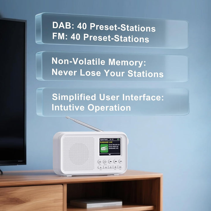 Tragbares DAB/DAB+ Radio, UKW Digitalradio mit Bluetooth 5.0, FM Wiederaufladbar Radio mit 3000mAh A