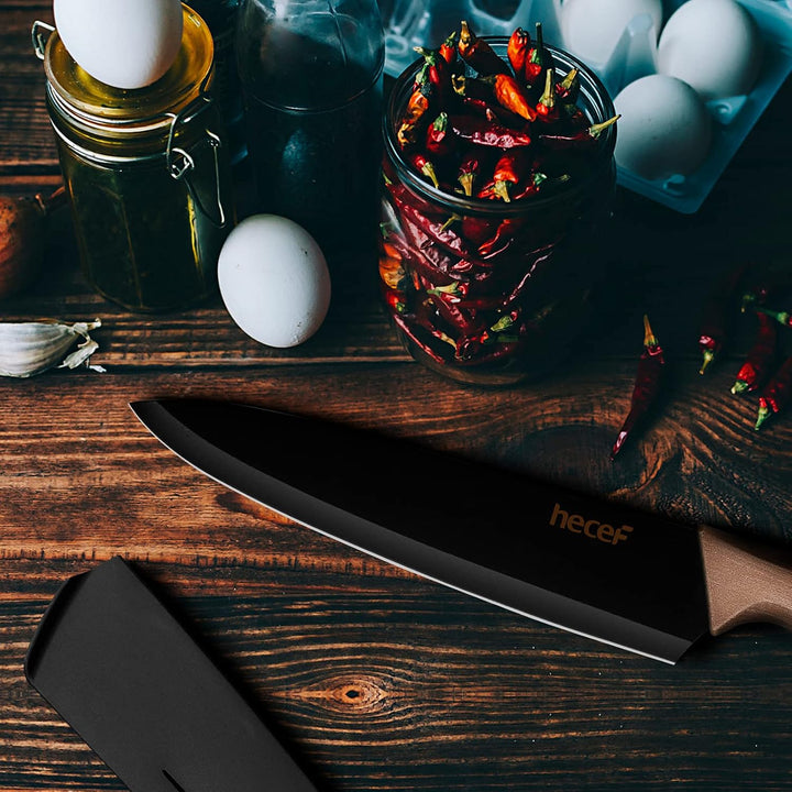 hecef Küchenmesser Set, Edelstahl Antihaft Schwarze Farbe Beschichtung Messer, beinhaltet 8 '' Kochm