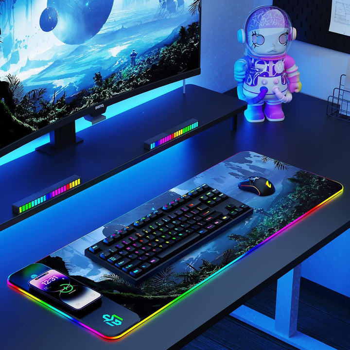 GIM RGB Gaming 15W Wireless Schnelllade-Mauspad XXL Mousepad 800 x 300 x 4cm, Sternmotiv, LED, wasse