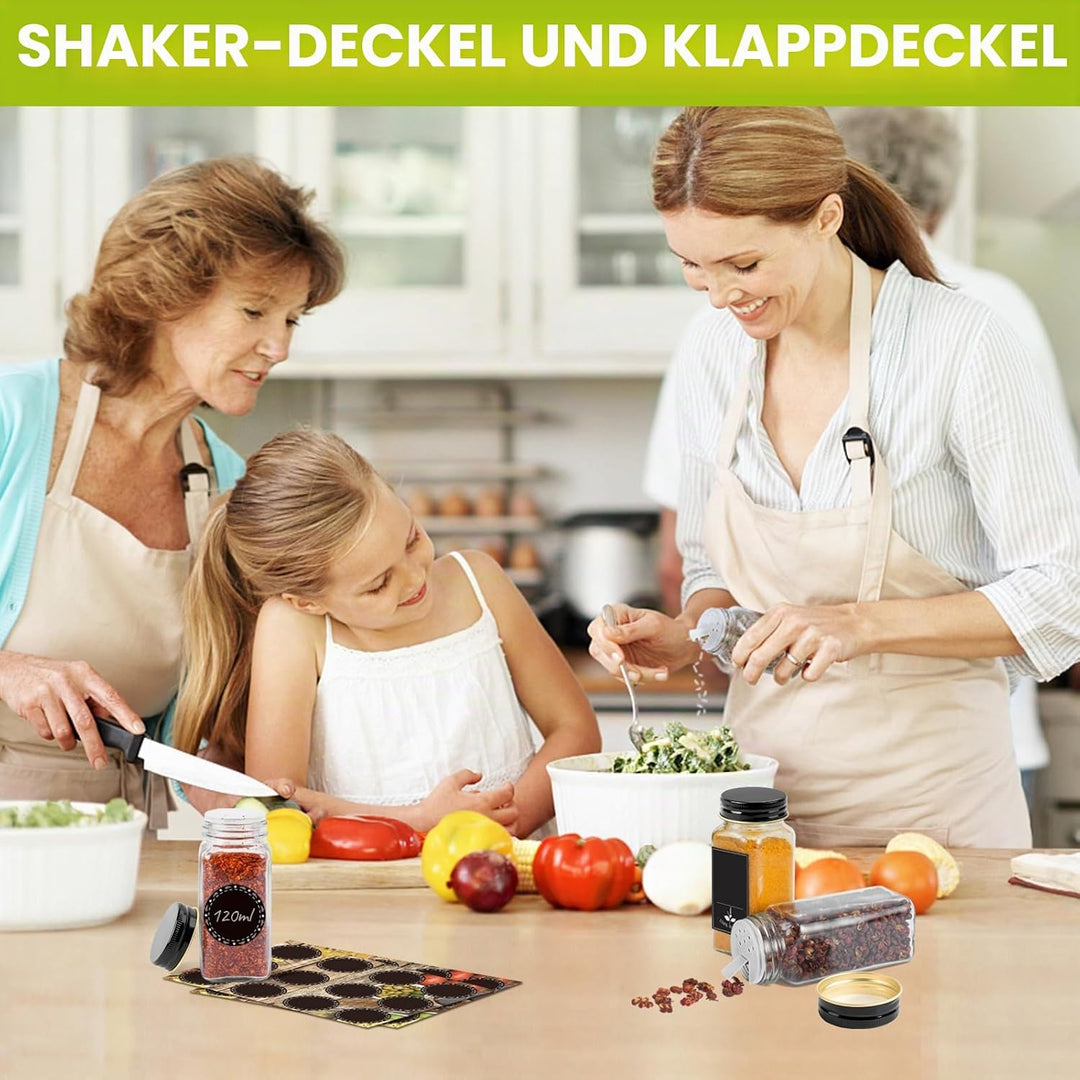 UISEBRT Gewürzgläser Eckig Set 12/24er Gewürzbehälter mit Etiketten Spice Jars Gewürzdosen Glas 120M