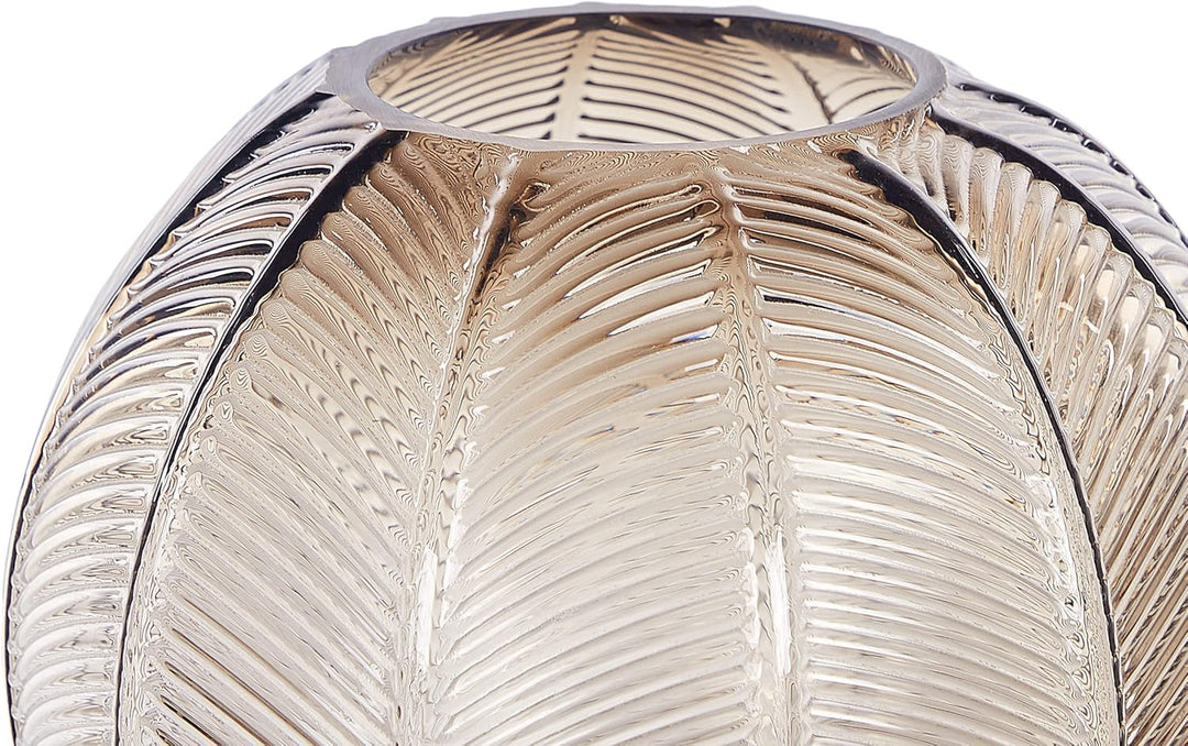 Deko Blumenvase Glas braun 24 cm mit Rillen breiter Öffnung Fuss gold Retro Felli