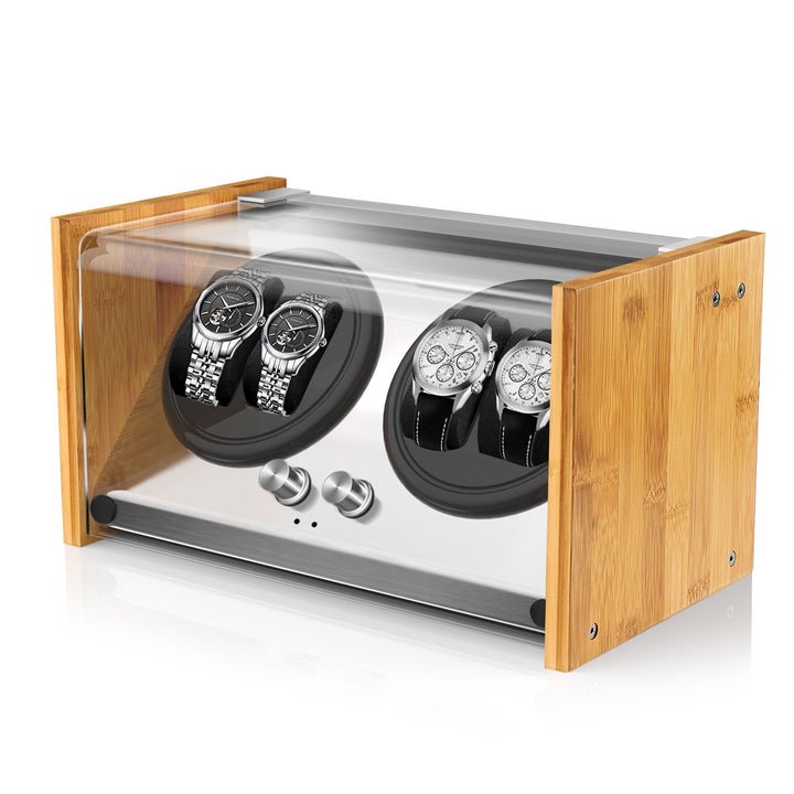 Watch Winder Smith Uhrenbeweger aus Bambusholz und Metall für 4 Uhren,