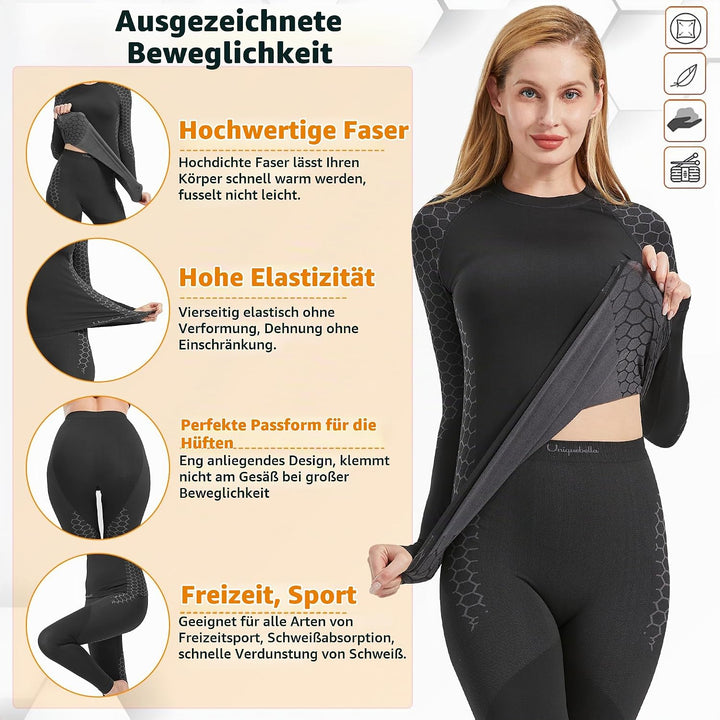UNIQUEBELLA Thermo Unterwäsche Damen, Skiunterwäsche Atmungsaktiv Funktionsunterwäsche, Antibakterie