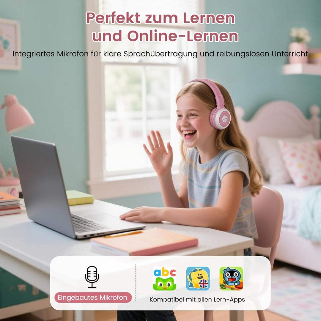 SIMOLIO 2-Pack KidyCast Kinder-Funkkopfhörer mit Mikrofon, Bluetooth AuraCast – Eine Quelle, Mehrere