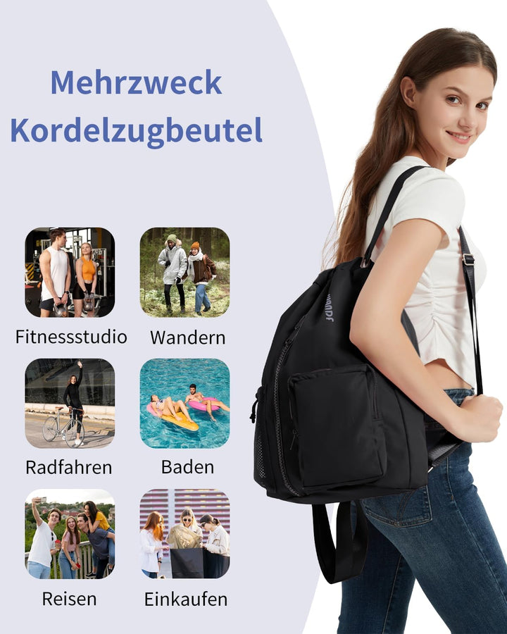 WANDF Turnbeutel mit Schuhfach, Sportbeutel Wasserabweisend,Gym Bag mit Kordelzug für Damen Herren K