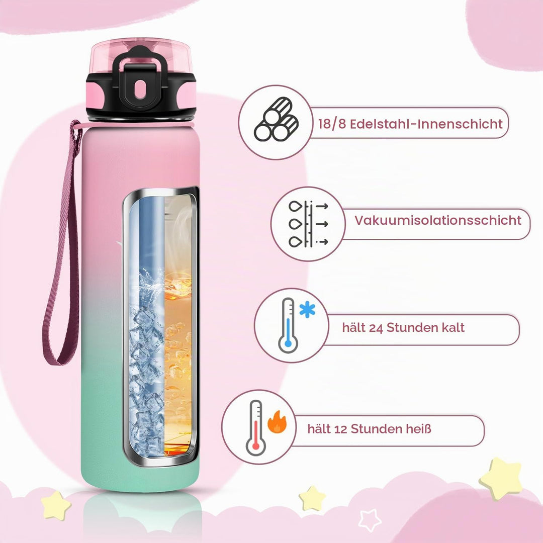 KollyKolla Thermosflasche 500ml, BPA-Frei Isolierflasche, Auslaufsicher Thermoskanne, Trinkflasche E