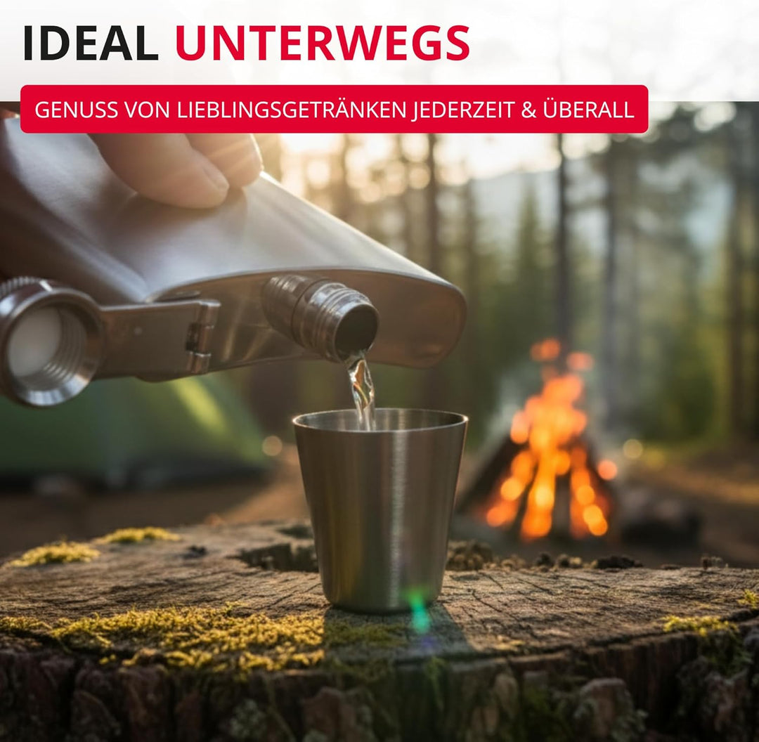 Westmark Taschen-Flachmann inkl. Mini-Trichter + 4 Bechern – Praktisches Set für unterwegs, ob Wande