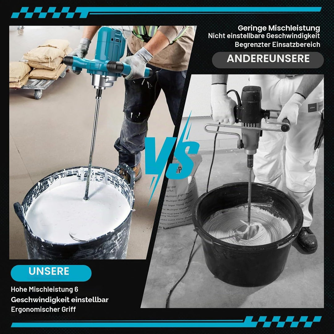 Akku Rührwerk für Farbe und Beton, Kompatibel mit Makita 18V Akku, Elektrischer Mörtelrührer mit 6 G