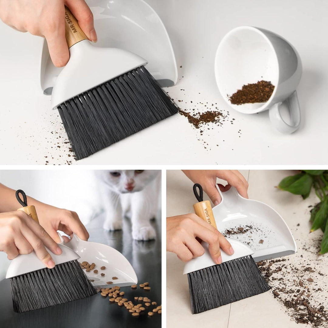 MR.SIGA Mini Kehrschaufel und Bürste Set, Tragbare Reiniqungsbürste und Kehrschaufel Combo mit Bambu
