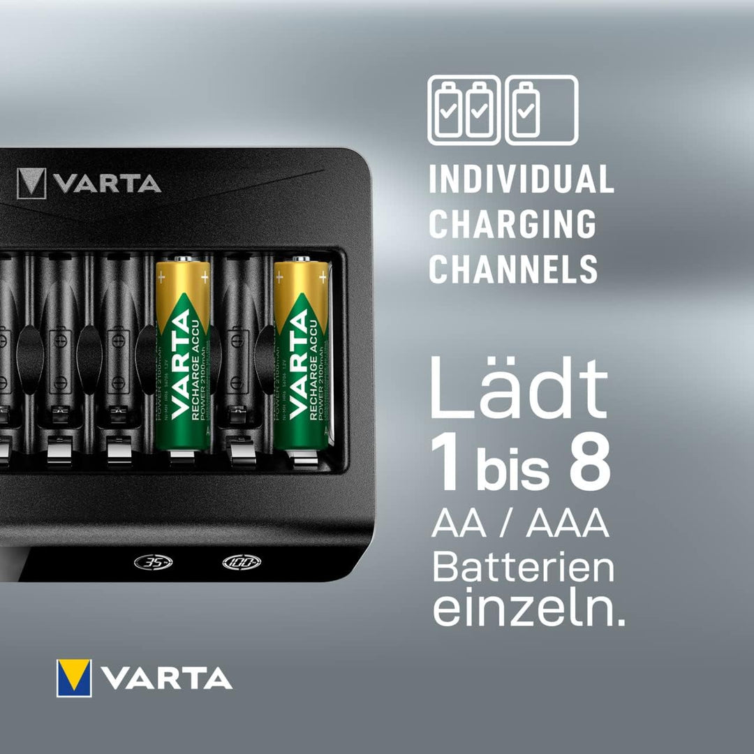 VARTA Akku Ladegerät, Batterieladegerät für wiederaufladbare AA/AAA, bis zu 8 Akku, LCD Multi Charge