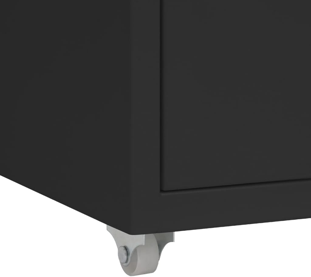 Aktenschrank mit Rollen Schwarz Metall 28x41x69 cm Büroschrank mit 6 Schubladen und Metallgriffen fü