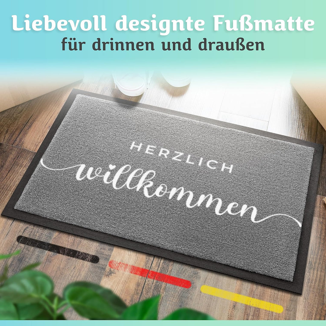 Bodenständig Blitzsauber: Die ultimative Fussmatte für innen - Grau Willkommen in 40x60cm saugstarke