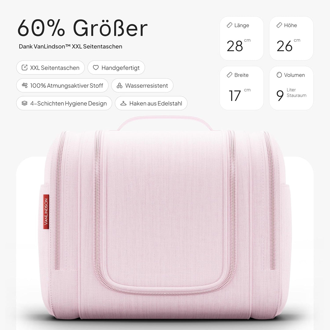 VanLindson Kulturbeutel XXL, 9 Liter Stauraum, 3-in-1 Kulturtasche zum Aufhängen für Damen, Herren u