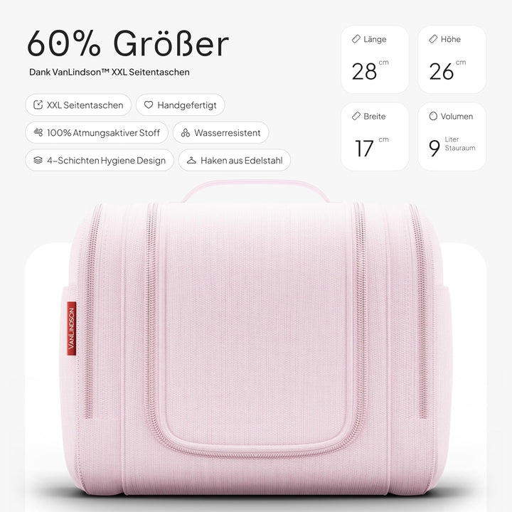 VanLindson Kulturbeutel XXL, 9 Liter Stauraum, 3-in-1 Kulturtasche zum Aufhängen für Damen, Herren u