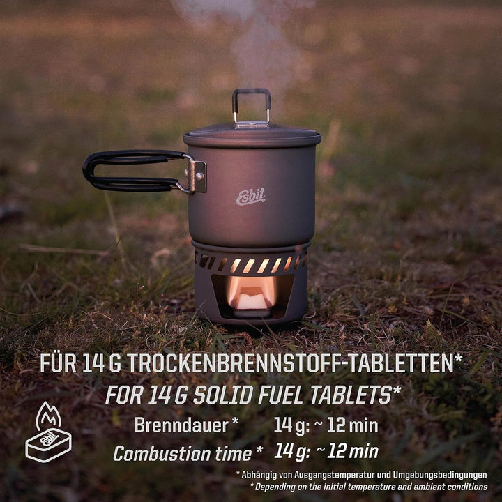 Esbit Trockenbrennstoffkochset - Outdoor Camping Kocher 585 ml mit Aluminium Topf - klappbare Griffe