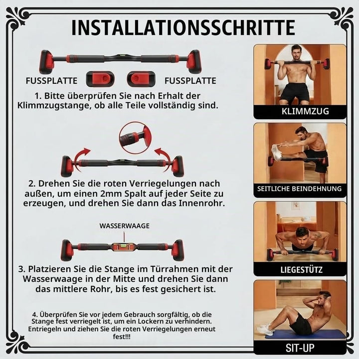 Klimmzugstange für Türrahmen, 70-90 cm/ 90-110 cm, Oberkörpertrainings-Klimmzugstangen ohne Schraube
