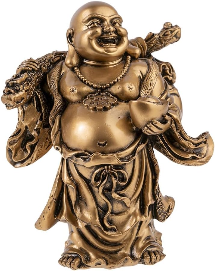Lachender Buddha Feng Shui von Fortune 17x10x15cm Goldfarben, 17x10x15cm Goldfarben