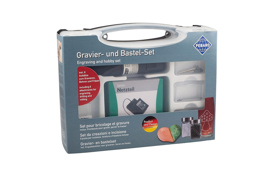 Pebaro 0208 Gravierset Graviergerät, 3 keramische Schleifstifte, 1 diamantierter Schleifstift, 1 Boh