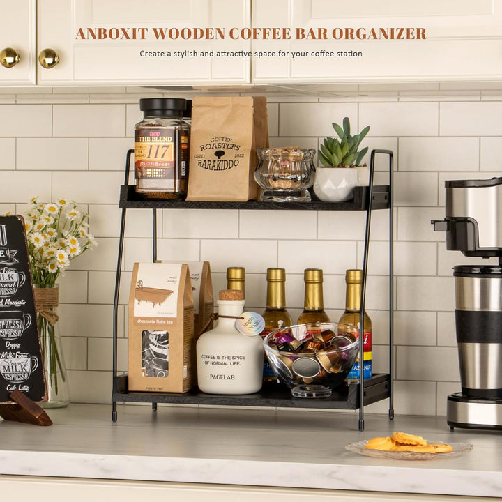 ANBOXIT Kaffee Organizer, Kaffeebar Zubehör Organizer Holz, Kaffee Aufbewahrung für Kaffeestation, A