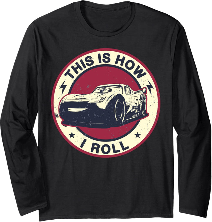 Disney Pixar Cars 2 Lightning McQueen How I Roll Circle Text Langarmshirt