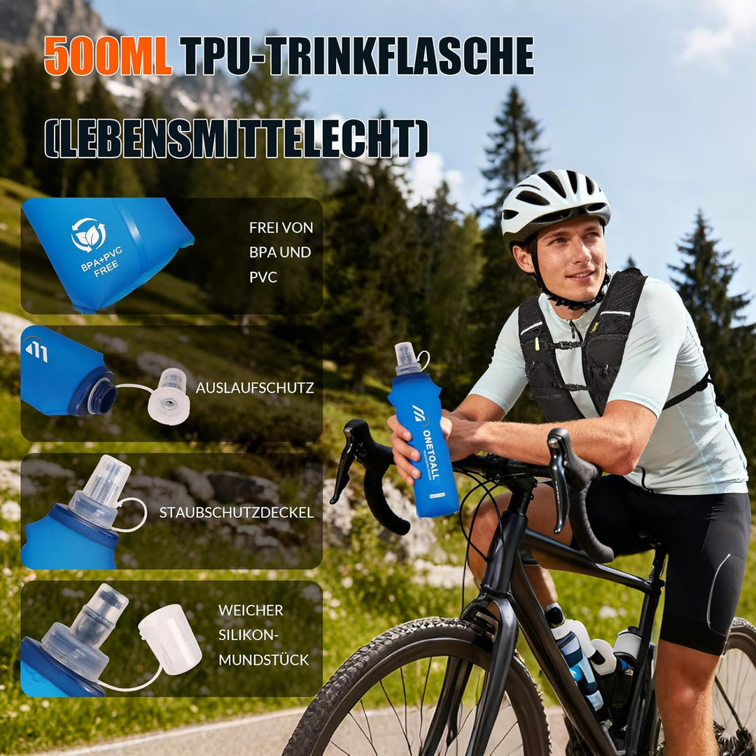 Laufweste Damen mit 2L TPU Trinkblase/500ml Trinkflasche, Leichter Trinkrucksack Laufen Herren 6L, R