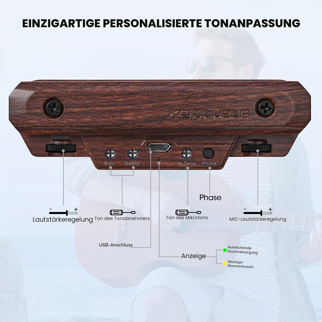 Tonabnehmer für Akustikgitarre, wiederaufladbar, aktiver Schallloch-Gitarren-Tonabnehmer, verstellba