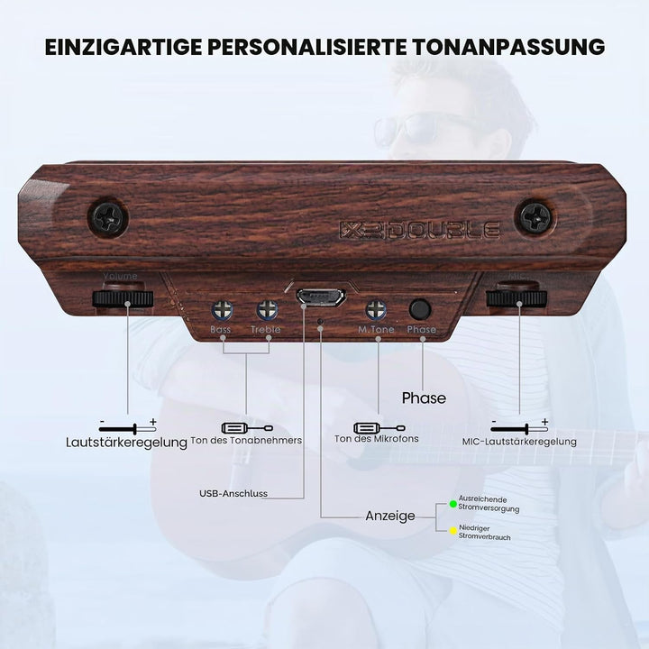Tonabnehmer für Akustikgitarre, wiederaufladbar, aktiver Schallloch-Gitarren-Tonabnehmer, verstellba
