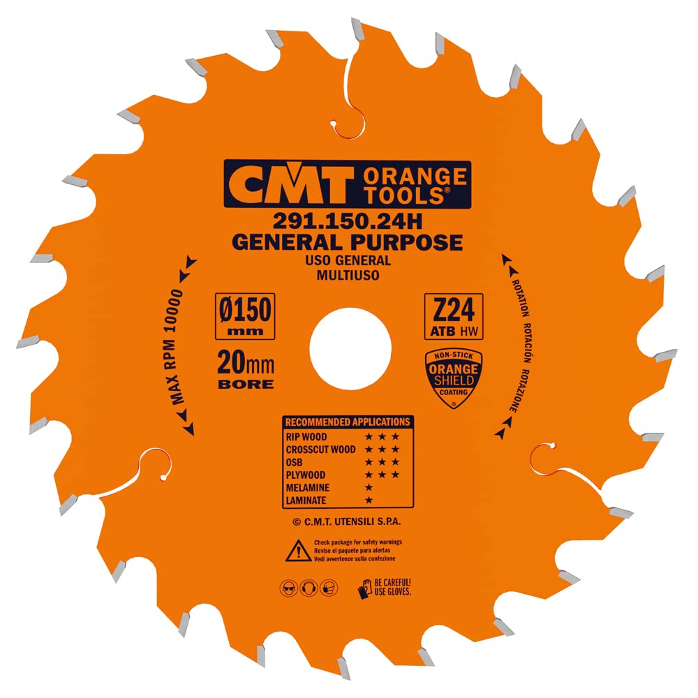 CMT Orange Tools Kreissägeblatt HW 150 x 2,4 / 1,4 x 20 Z=24 15° ATB - 291.150.24H - für Längs- und
