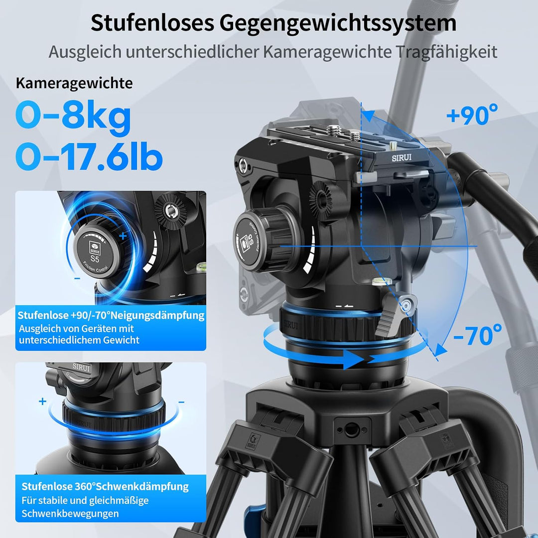 SIRUI SQ75+S5 Carbon Video Stativ mit Hydraulik-Fluidkopf | 178cm Schnellaufbau | Stufenlose Dämpfun