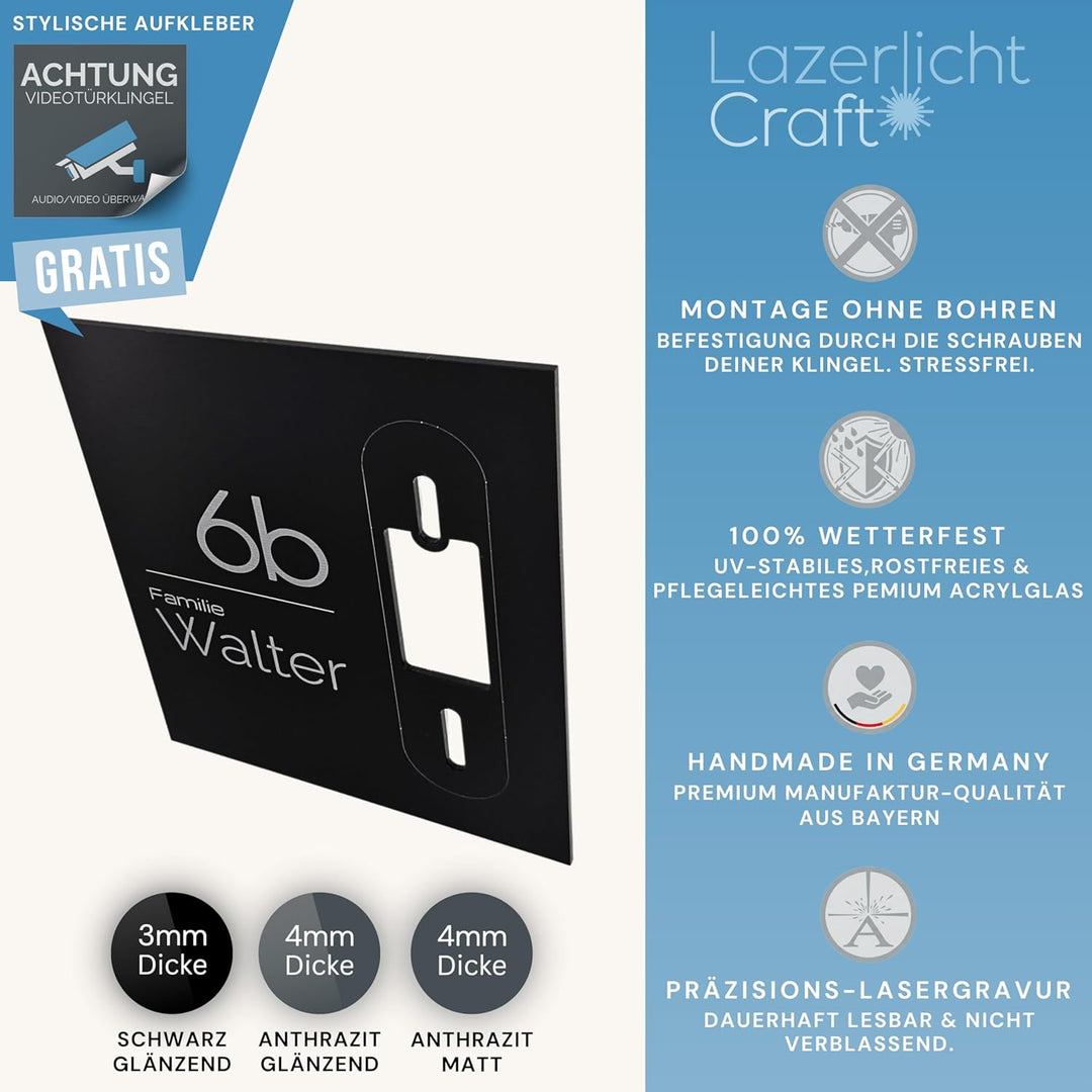 Klingelschild für Reolink Video Doorbell Battery D340B | Schwarz oder Anthrazit | Hausnummer, Hausnu