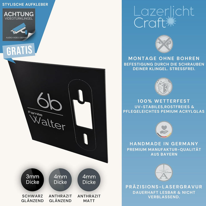 Klingelschild für Reolink Video Doorbell Battery D340B | Schwarz oder Anthrazit | Hausnummer, Hausnu