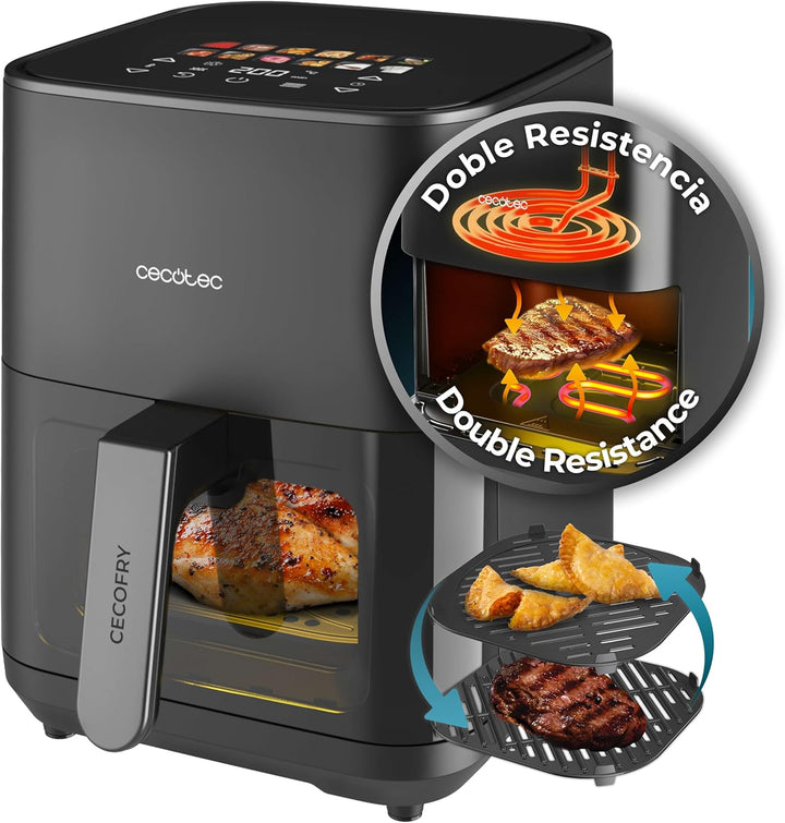 Cecotec Heissluftfritteuse ohne Öl - 4L - Grillplatte - Grill - Doppelte Heizelemente - Air Fryer Ce