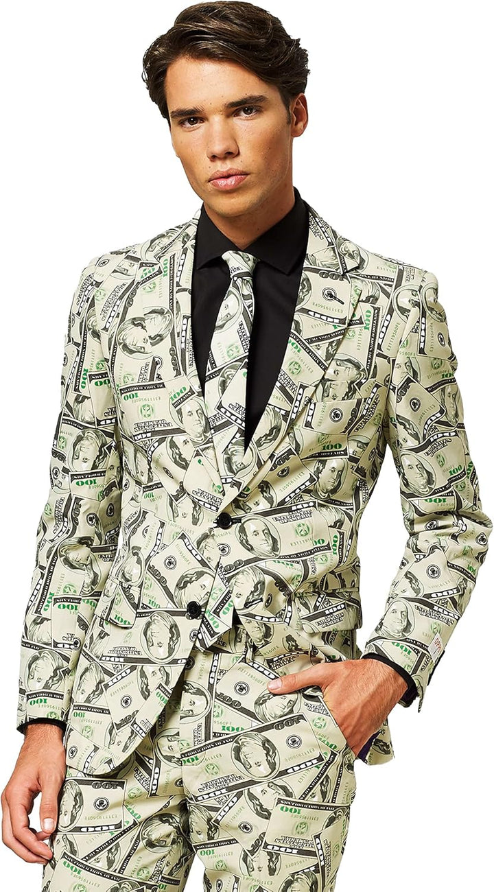 OppoSuits Karnevalskostüme Herren festlichem Druck Anzug mit Krawatte 46 Mehrfarbig, 46 Mehrfarbig