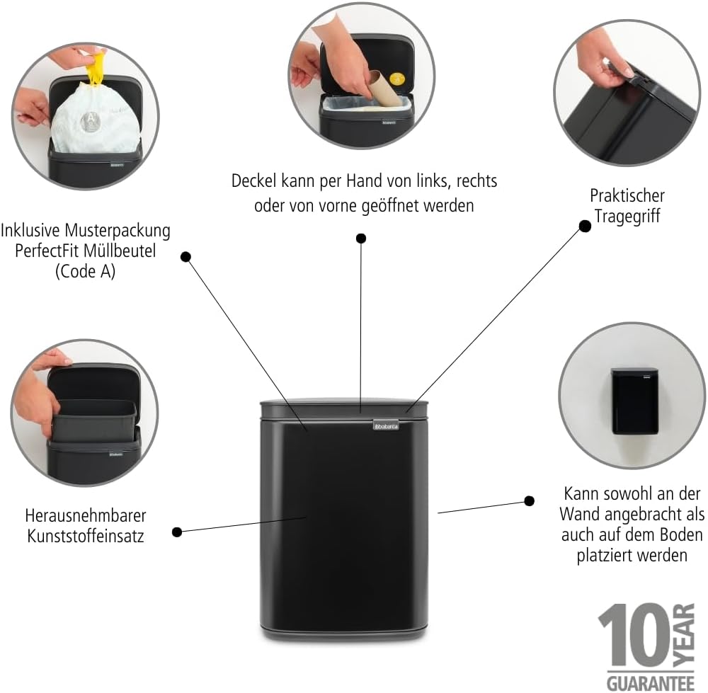 Brabantia - Bo Abfalleimer 4L - Abfalleimer klein & stilvoll - Leicht zu öffnender, sanft schliessen