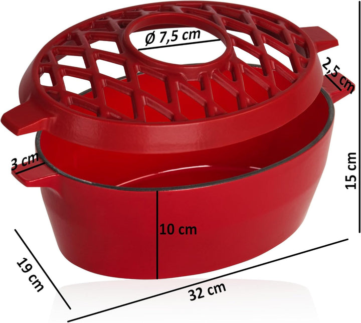 BBQ-Toro Gusseisen Luftbefeuchter emailliert | Rot, 2,7 Liter | Gusseisen-Luftbefeuchter, Wasserverd