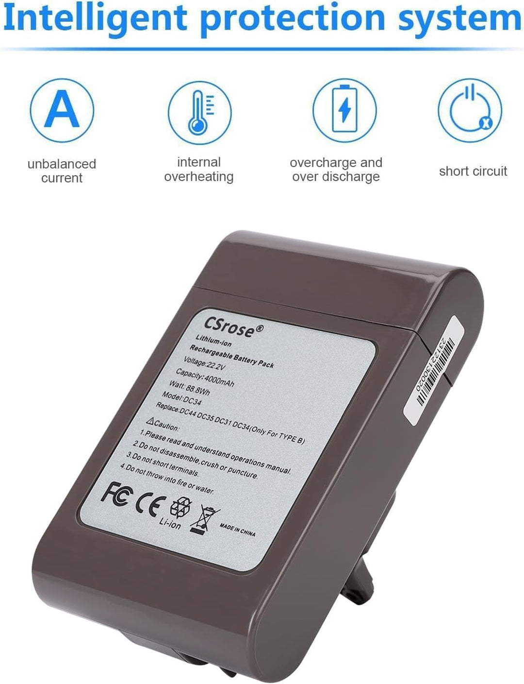 22.2V 4000mAh Ersatzakku für Dy Son DC34 Type B Akku DC35 Type B, DC44 Tier, DC45, DC31, DC31 Tier,